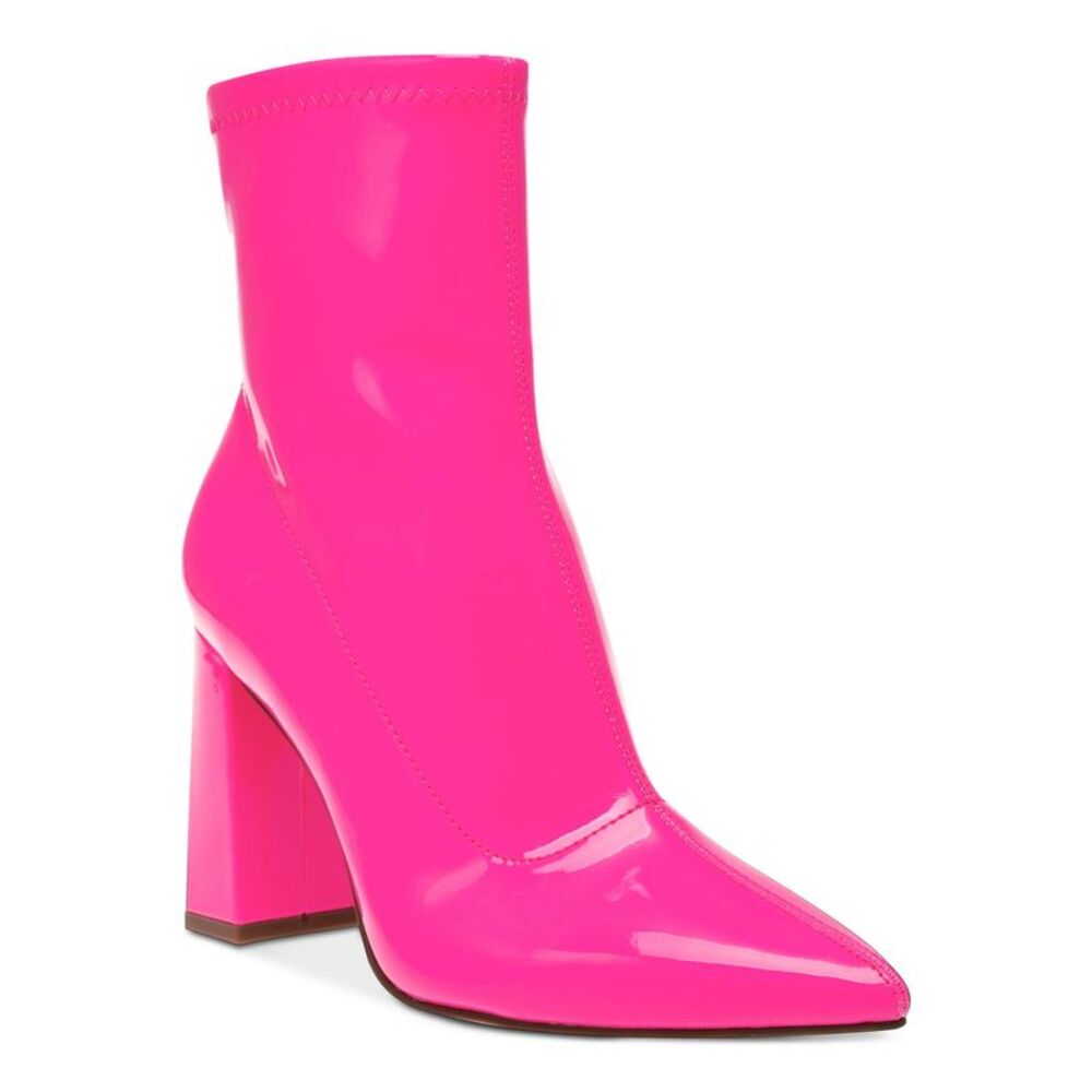 WILD PAIR Womens Pink Padded Iloise Pointed Toe Block Heel Zip-Up Booties 12 M